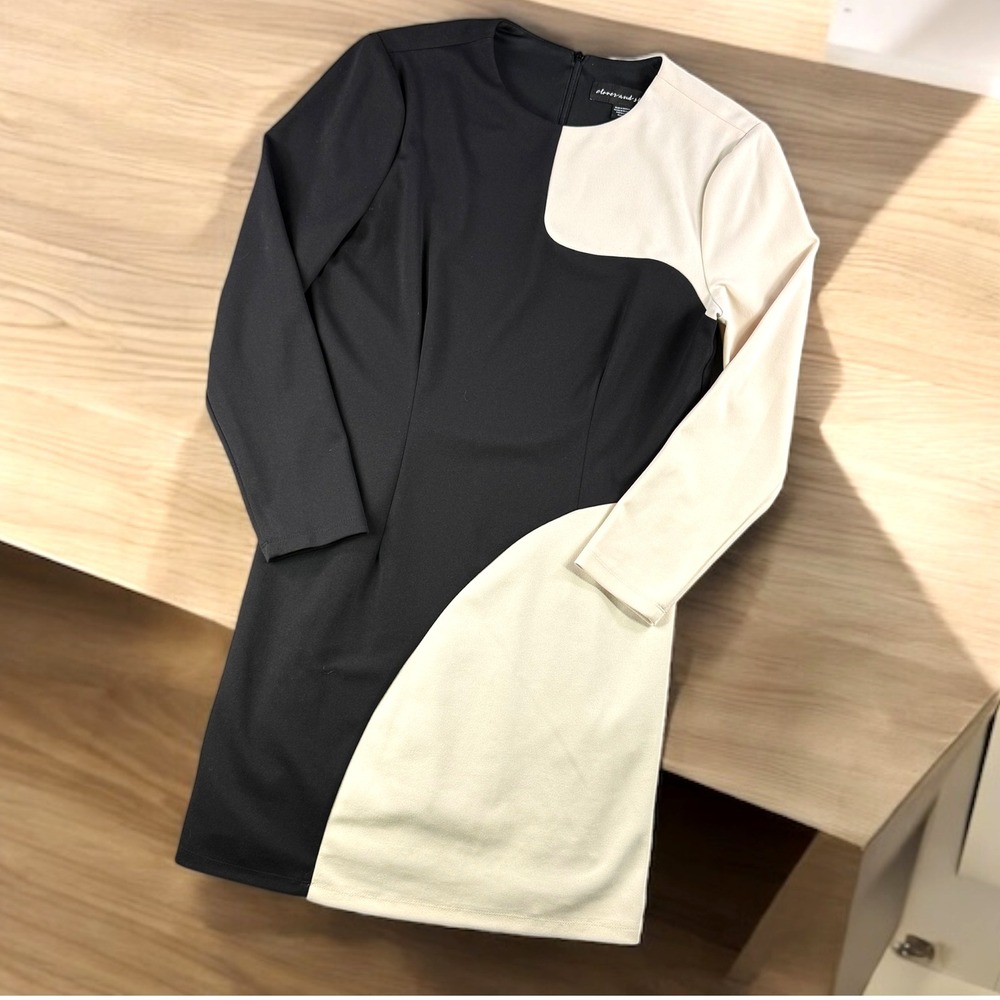 Clover and Sloane‎ Dress Women 12 Black Beige Color Block Resort Travel Career